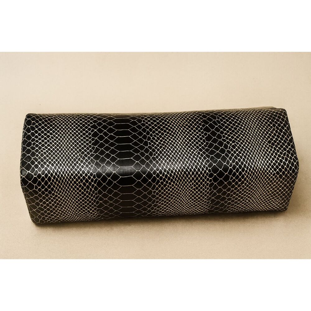 Black Gold Snake Print Neck Pillow Headrest Cushion 11.5"x3.5"x3" Handmade
